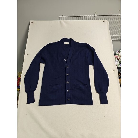 Vintage Pennleigh Sweater Sz 44 Med  Blue Virgin Wool Button Up Cardigan - Picture 1 of 5